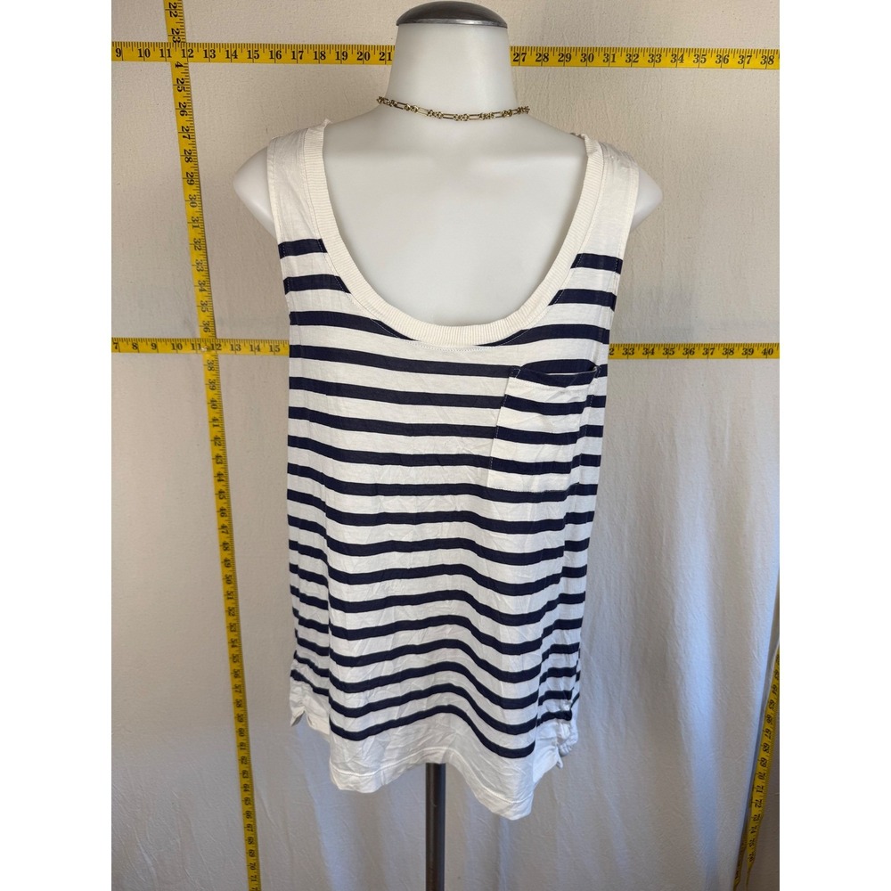 Lou & Grey Tank Top Womens XS White Blue Striped Chic Supima Cotton Lightweight